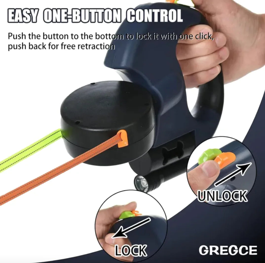 Dual Retractable Tangle-Free Dog Leash